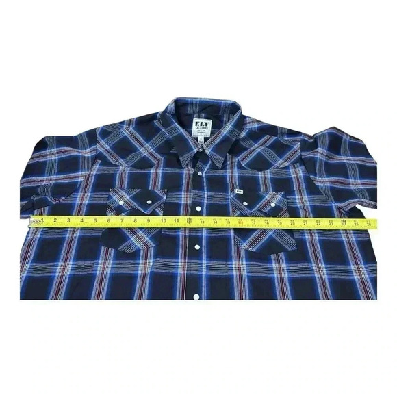 Ely Cattleman Red Blue Western Pearl Snap Plaid SHORT SLEEVE BUTTON UP SHIRT XL - Picture 9 of 10